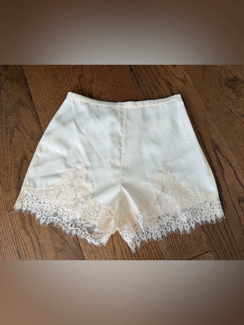 Satin Ivory Lace-Trim Shorts